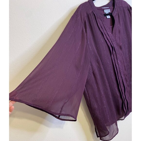Maggie Barnes Tunic Plum Purple Silver Metallic Shimmer Plus 2X 2 LAYERED TOP - Picture 5 of 6